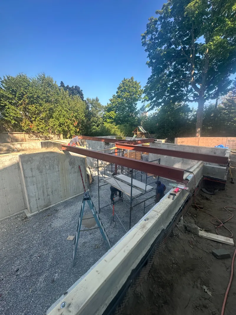 Steel beams installed for a residential structural project