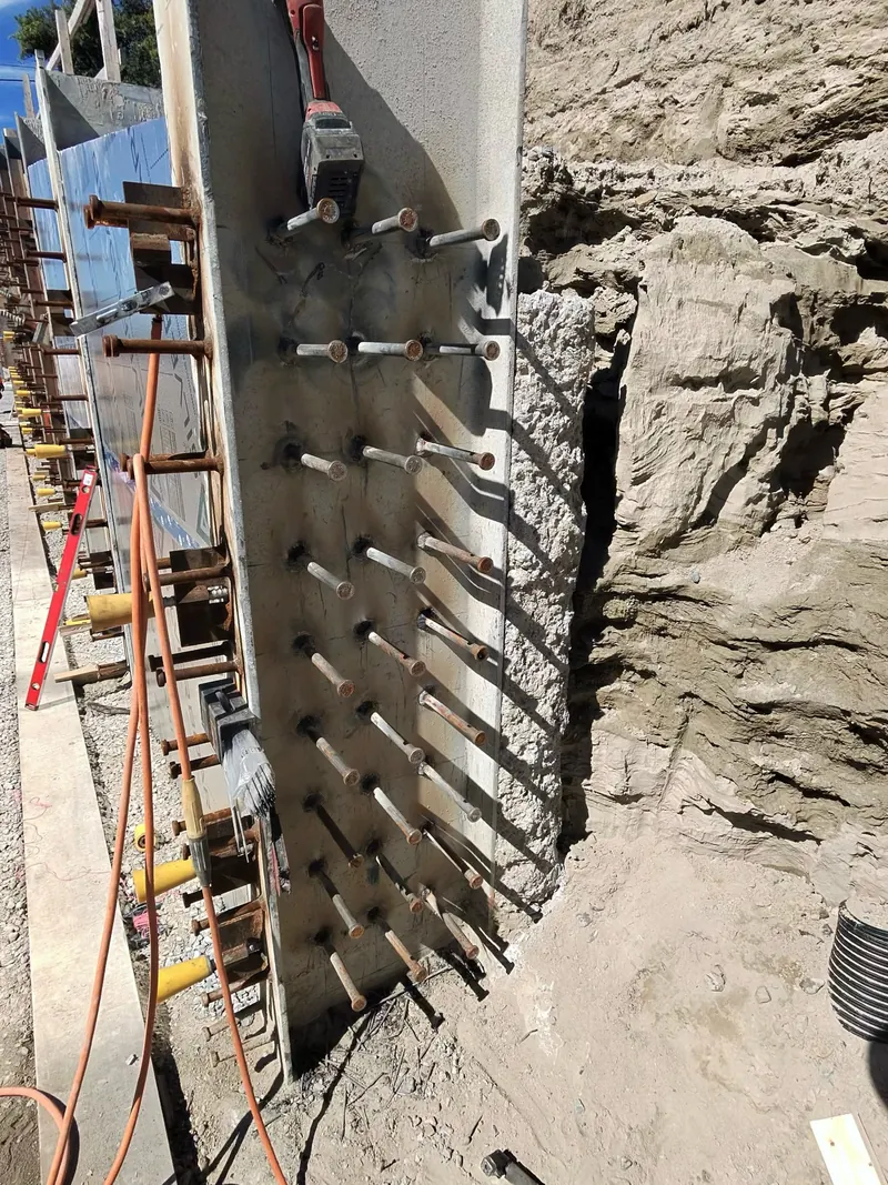 Nelson studs welded to shoring steel for subsequent concrete forming